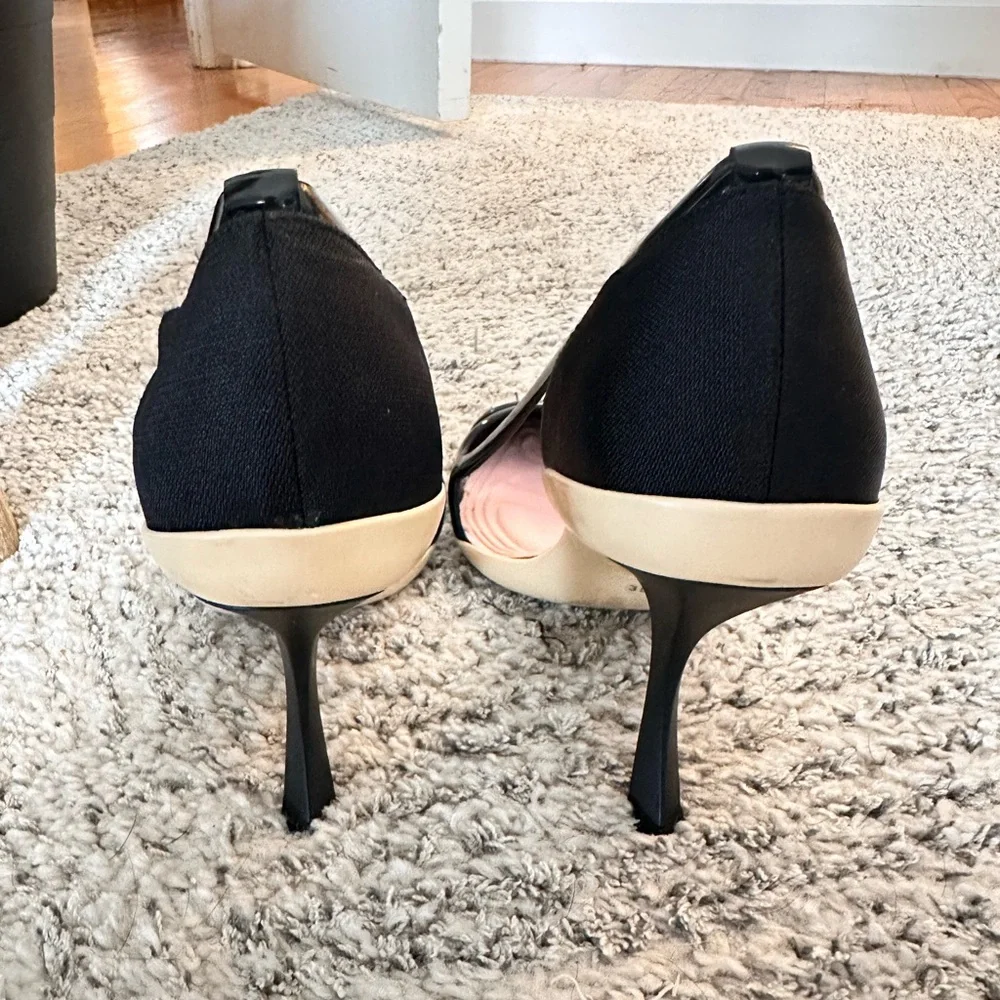 Dior Black Fabric And Patent Leather Pointed Toe Curved Heel Pumps Size 35.5 - Picture 7 of 15